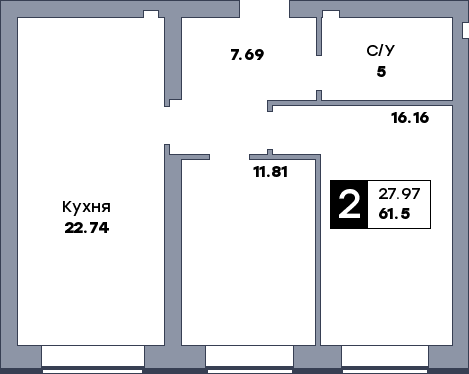 2 комнатная квартира, №93, этаж 1