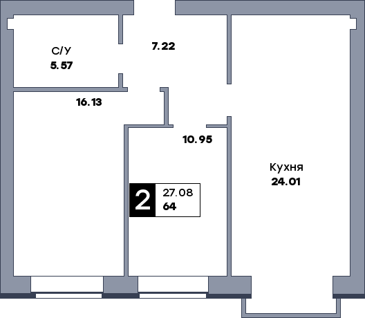 2 комнатная квартира, №96, этаж 2