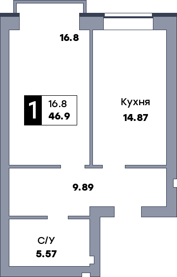 1 комнатная квартира, №98, этаж 2