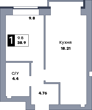 1 комнатная квартира, №102