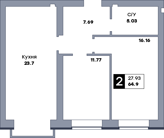 2 комнатная квартира, №107, этаж 3