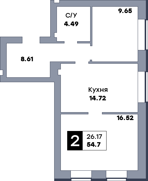 2 комнатная квартира, №144, этаж 6