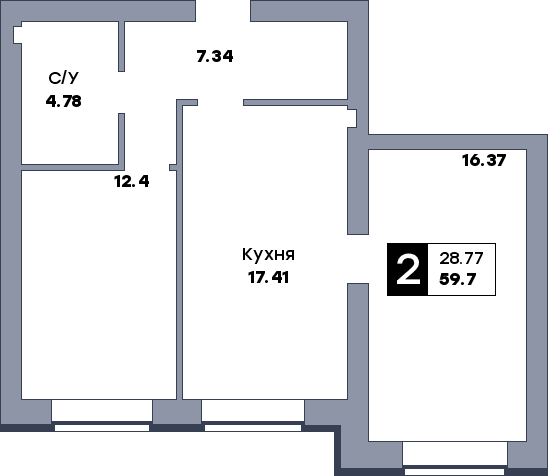 2 комнатная квартира, №185