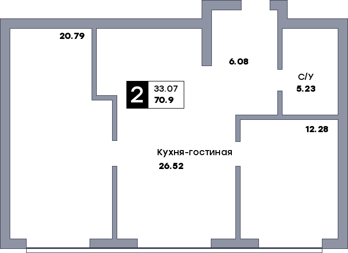 2 комнатная квартира, №349