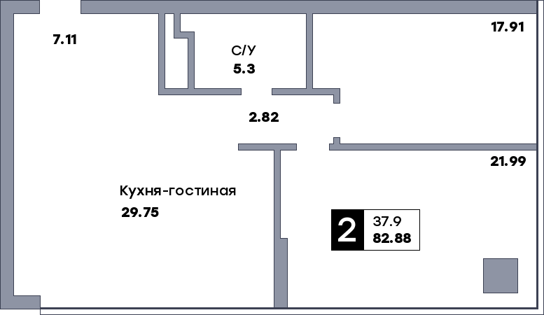 2 комнатная квартира, №360, этаж 6