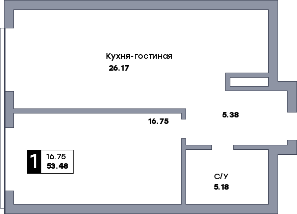 1 комнатная квартира, №461, этаж 14