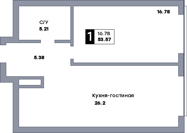 1 комнатная квартира, №466, этаж 15