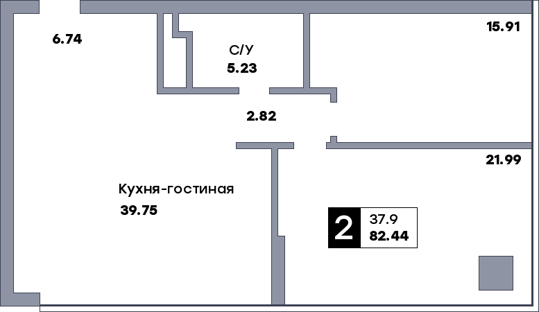 2 комнатная квартира, №516, этаж 19