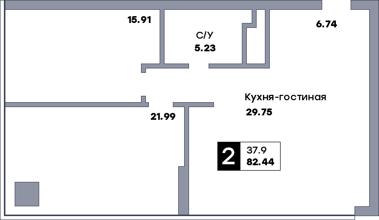 2 комнатная квартира, №518, этаж 19