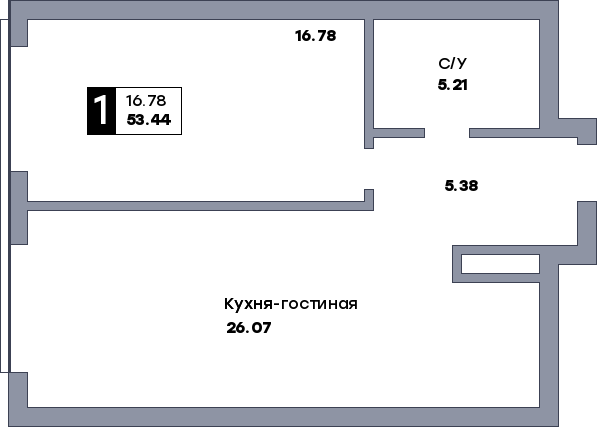 1 комнатная квартира, №592