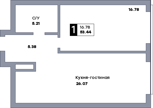 1 комнатная квартира, №598, этаж 26