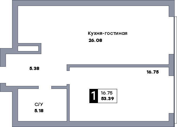 1 комнатная квартира, №621, этаж 28