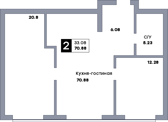 2 комнатная квартира, №625, этаж 28