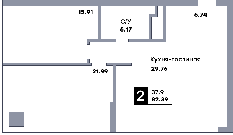 2 комнатная квартира, №626, этаж 28