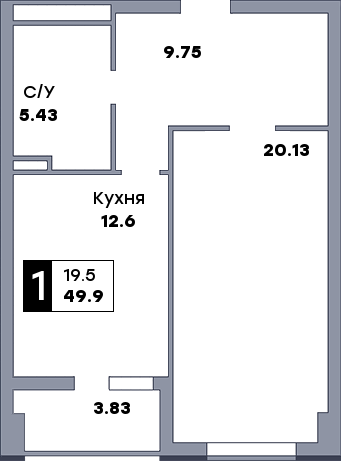 1 комнатная квартира, №4